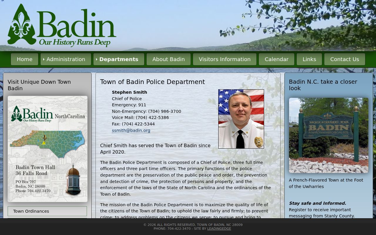 Badin court docket source for Badin Police Department enforcement context