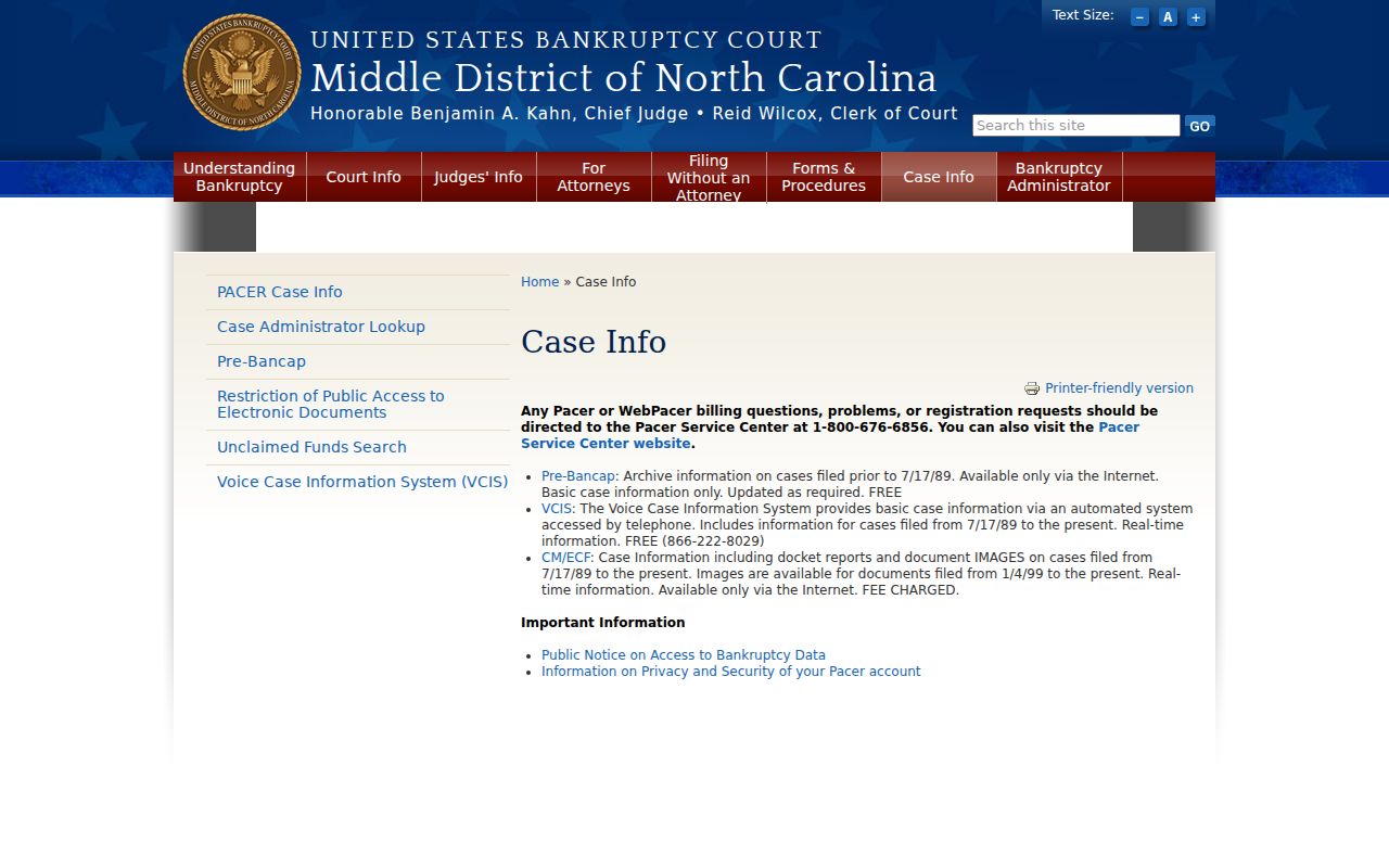 Badin court docket source for Middle District bankruptcy case information
