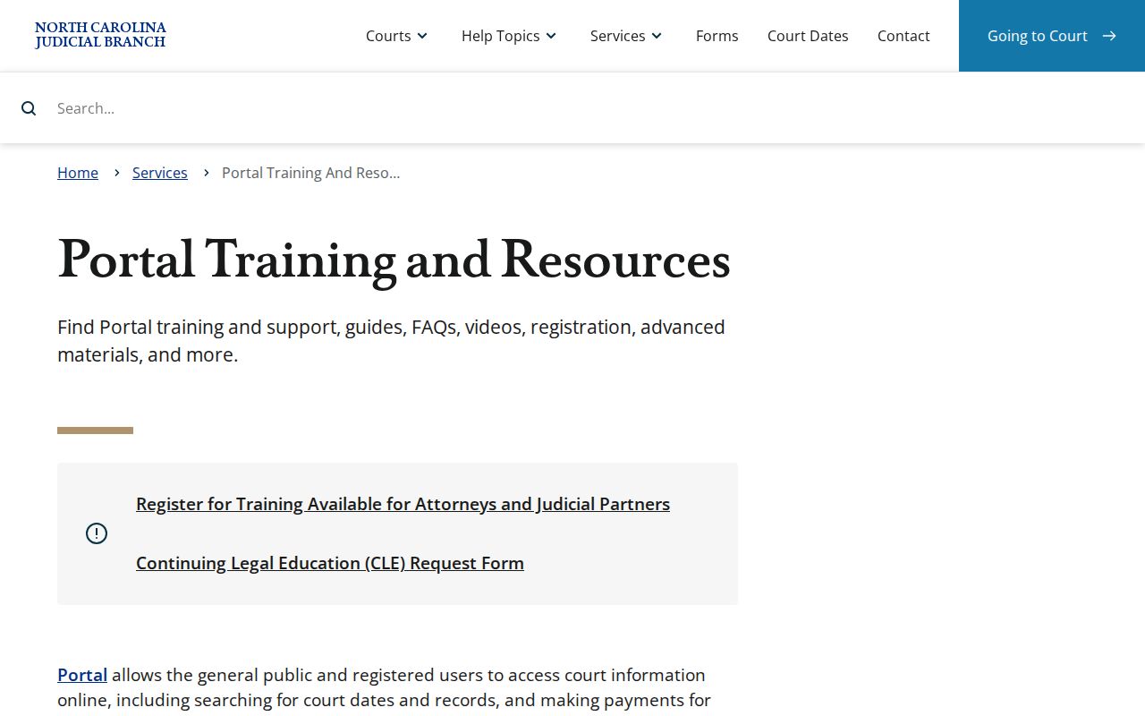 Stanly County case search source from North Carolina Portal training resources