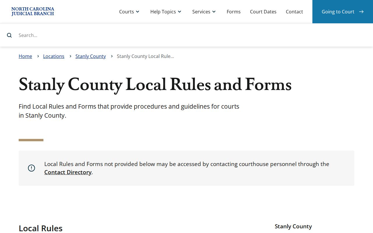 Stanly County civil docket source for local rules and forms