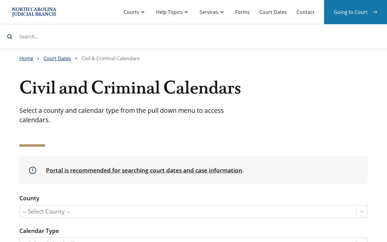 Stanly County court calendar source from North Carolina court calendars