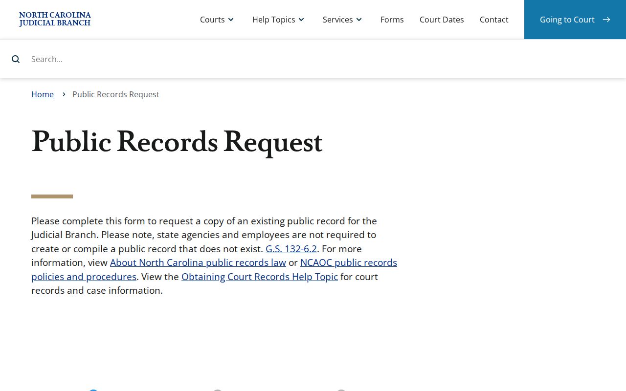 Stanly County court records source showing Judicial Branch public-records request information