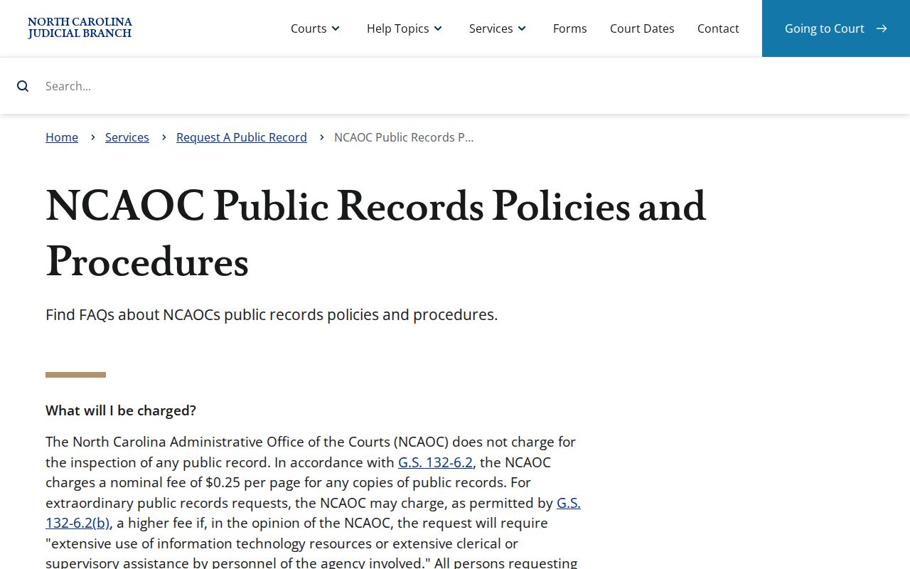 Stanly County court records source showing NCAOC public-records policies