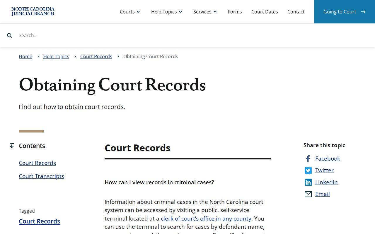 Stanly County court records source showing Judicial Branch records guidance
