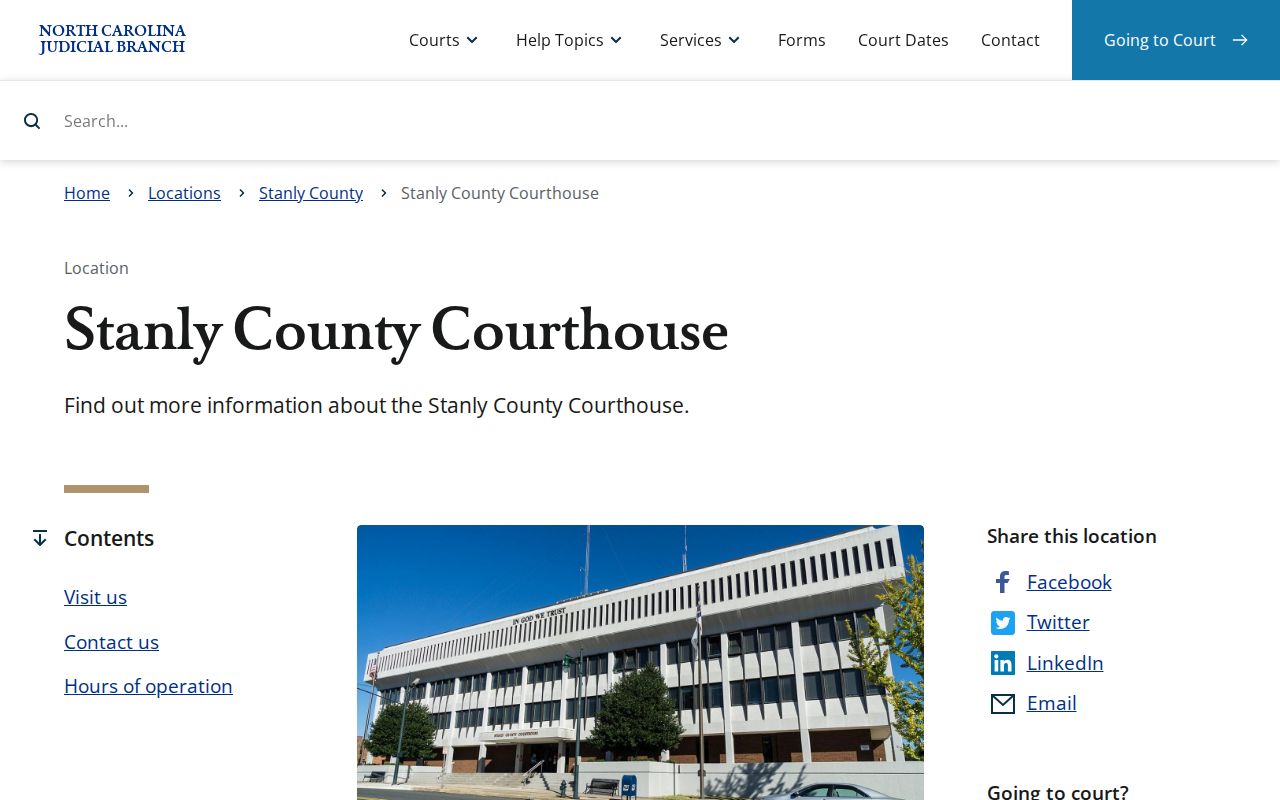 Stanly County court docket source showing the Stanly County Courthouse