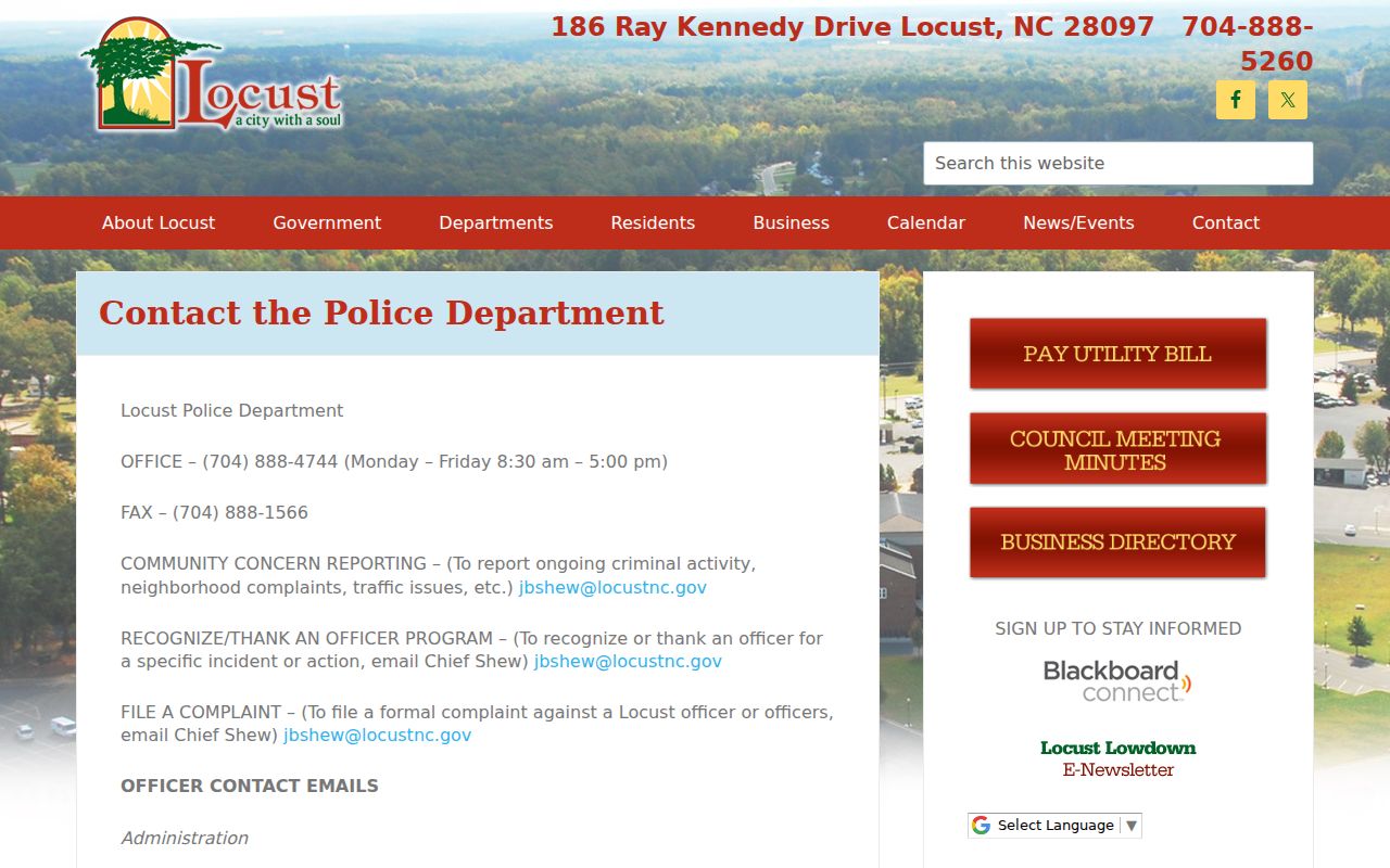 Locust court docket source for the Locust Police Department contact