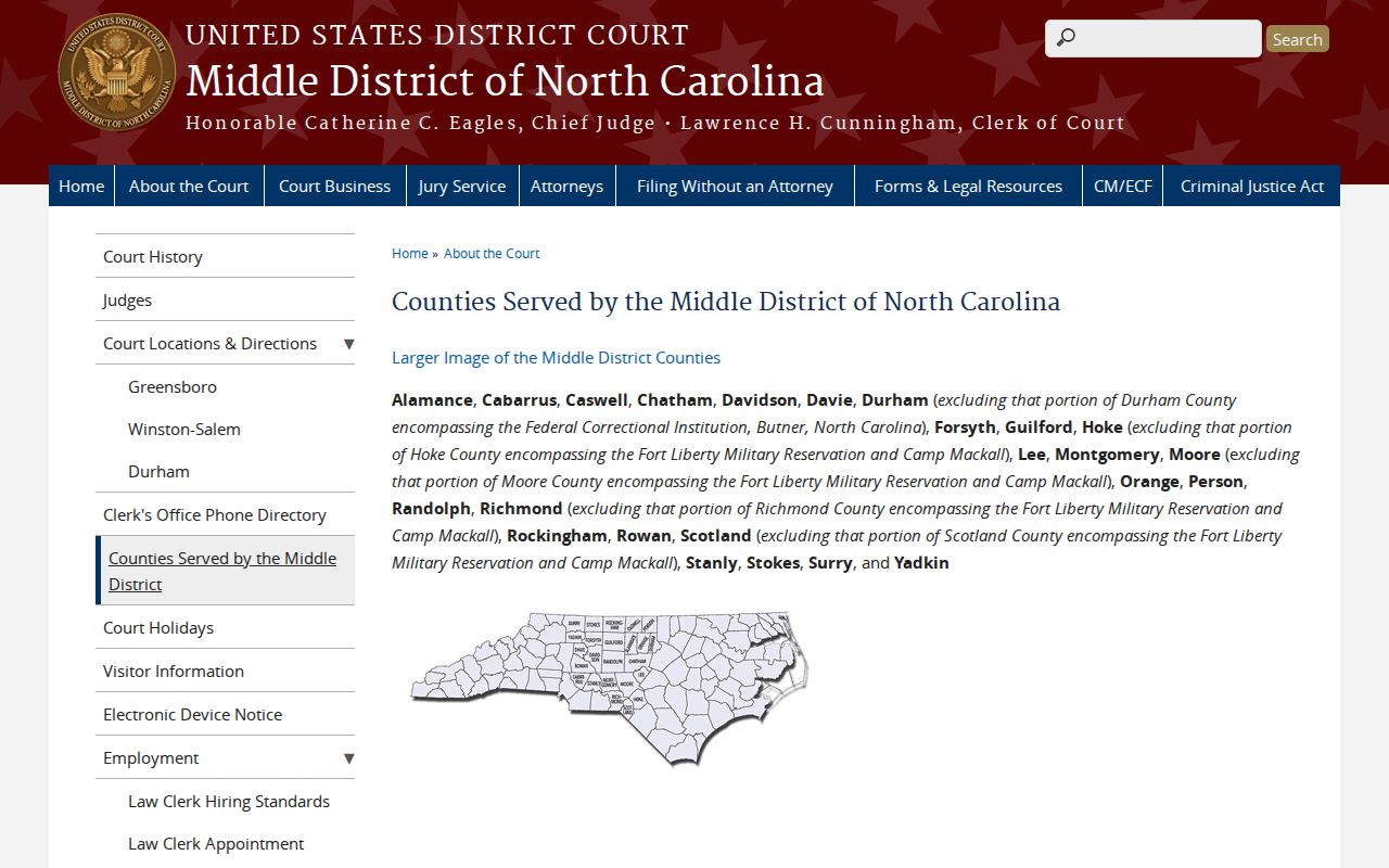 Oakboro court docket source showing Middle District of North Carolina counties served